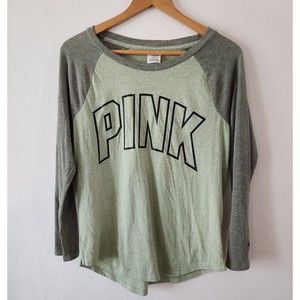 Victoria’s Secret PINK Campus Baseball Tee 3/4 Sleeve Green Sz Medium